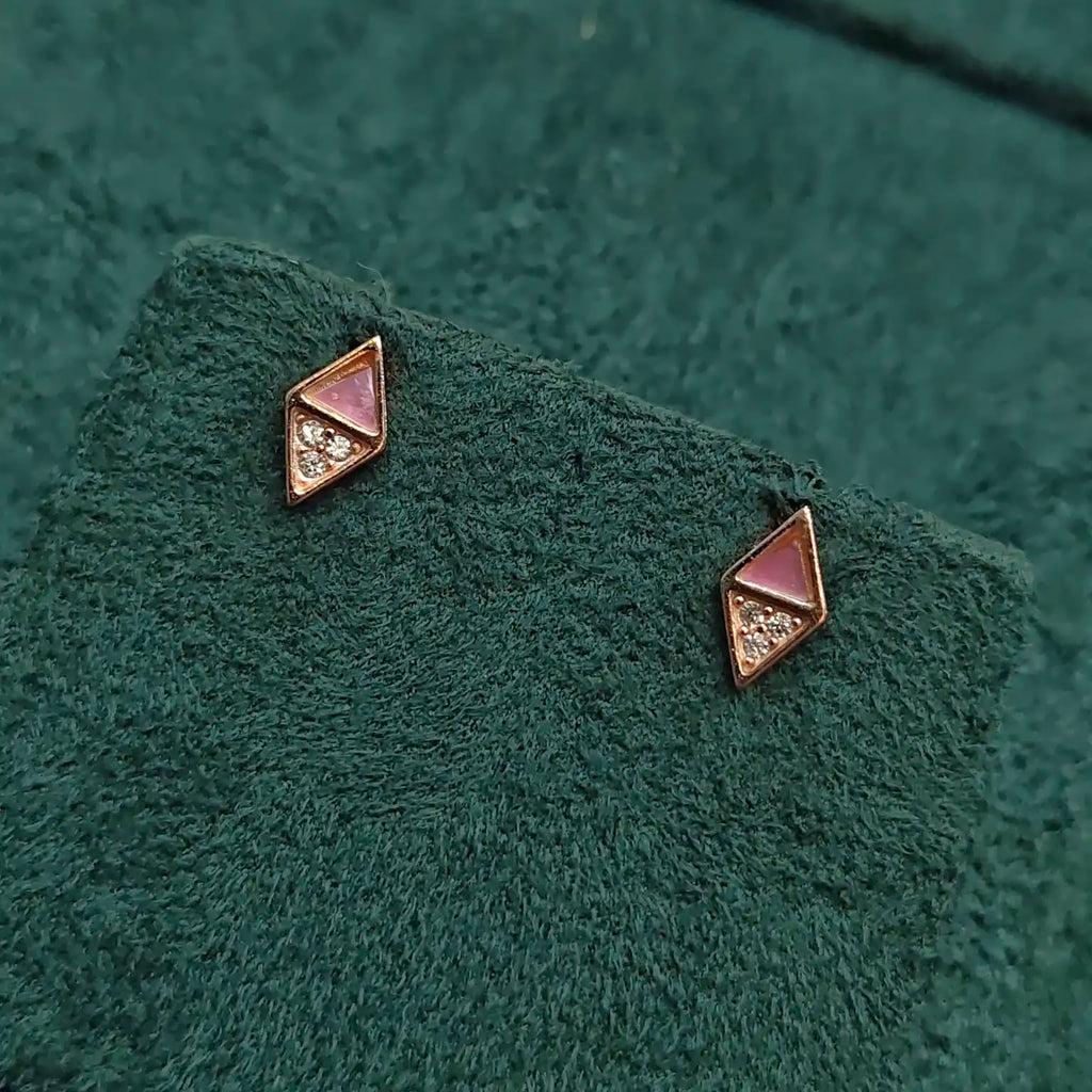 925 Silver Rose Gold Diamond Studs