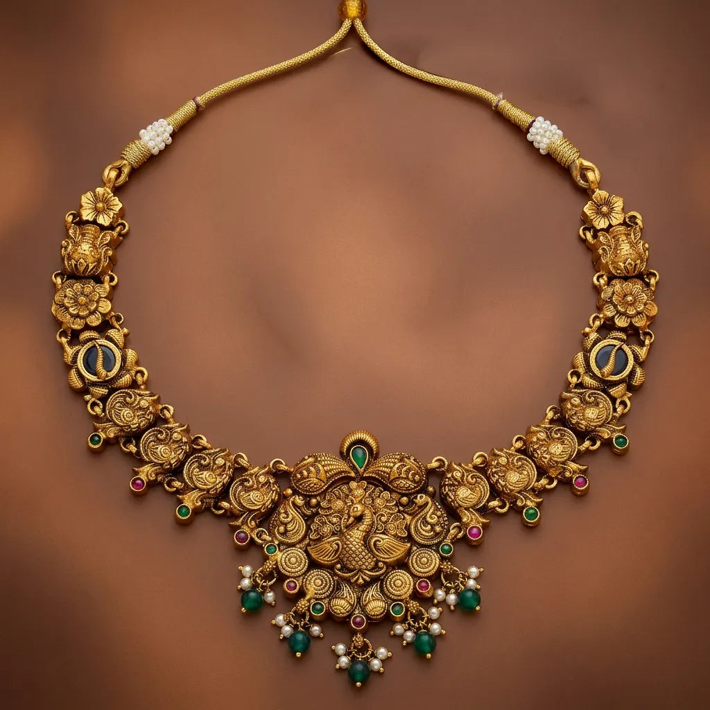 925 Silver Gold Plated Antique Peacock Necklace