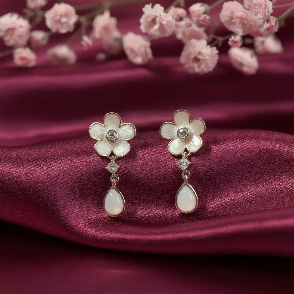 925 Silver Gold Plated Floral MOP Earrings