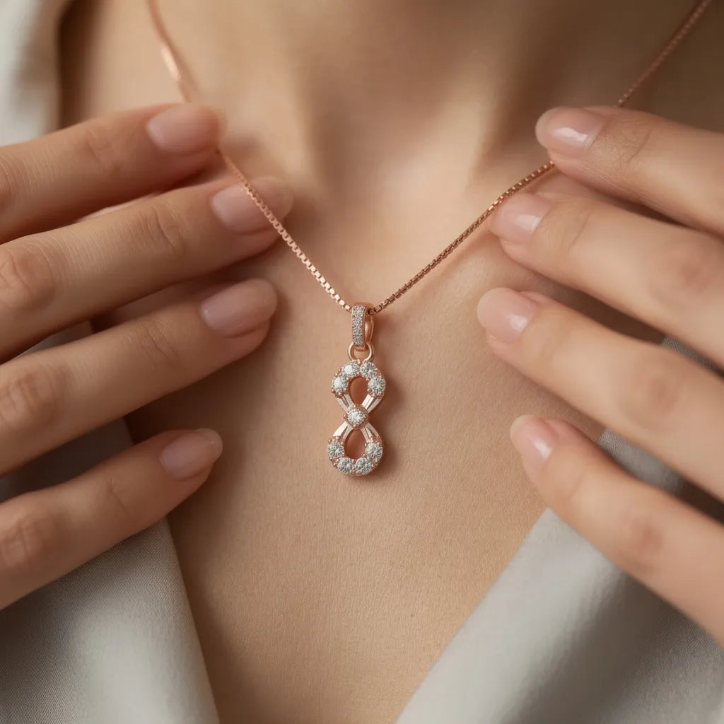 925 Silver Rose Gold Infinity Pendant & Earrings Necklace Set