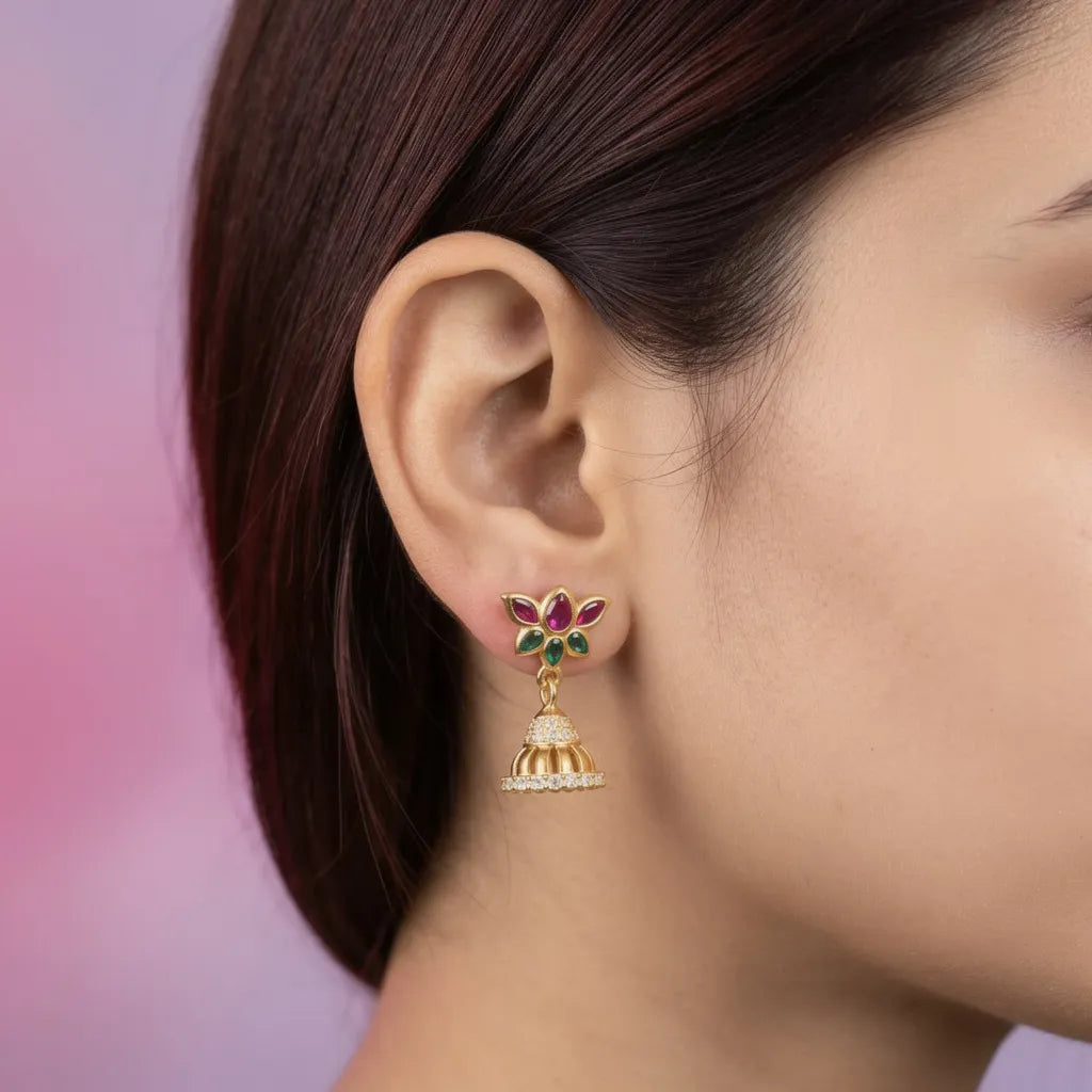 925 Silver Lotus Motif Gold Plated Earrings