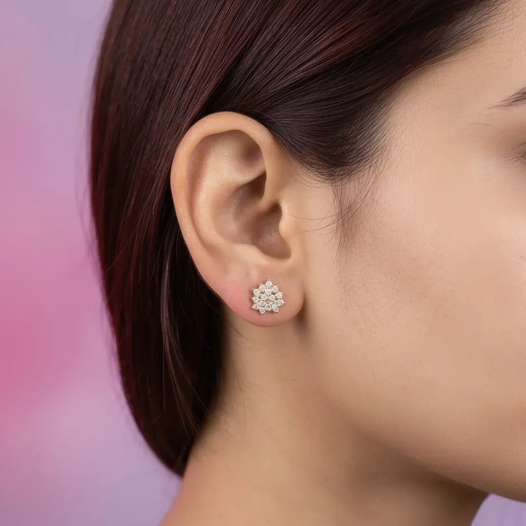 925 Silver Gold Plated Triangular Stud Earrings