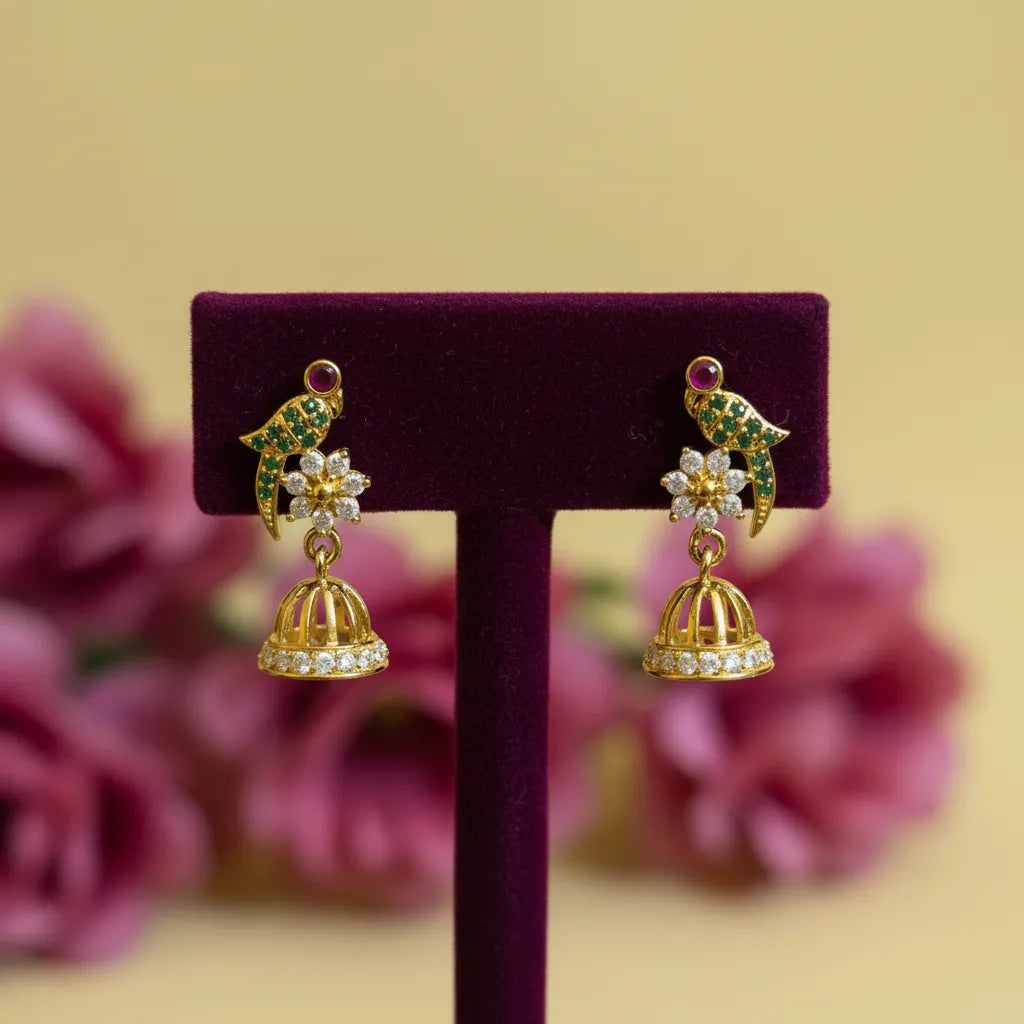 925 Silver Parrot Motif Gold Plated Earrings