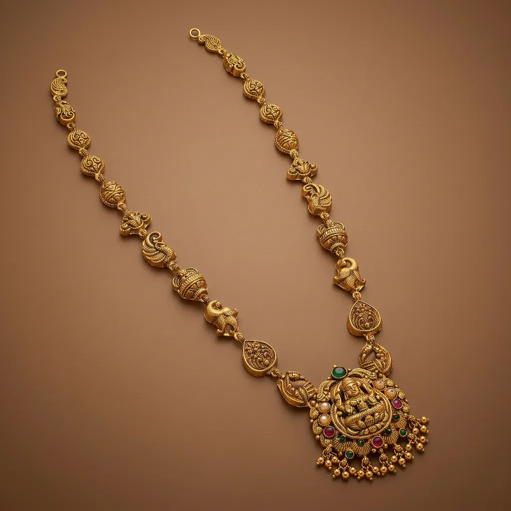 925 Silver Gold Plated Antique Lakshmi Haram