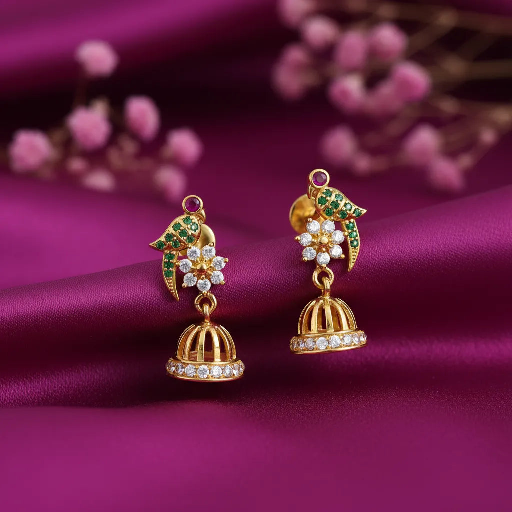 925 Silver Parrot Motif Gold Plated Earrings