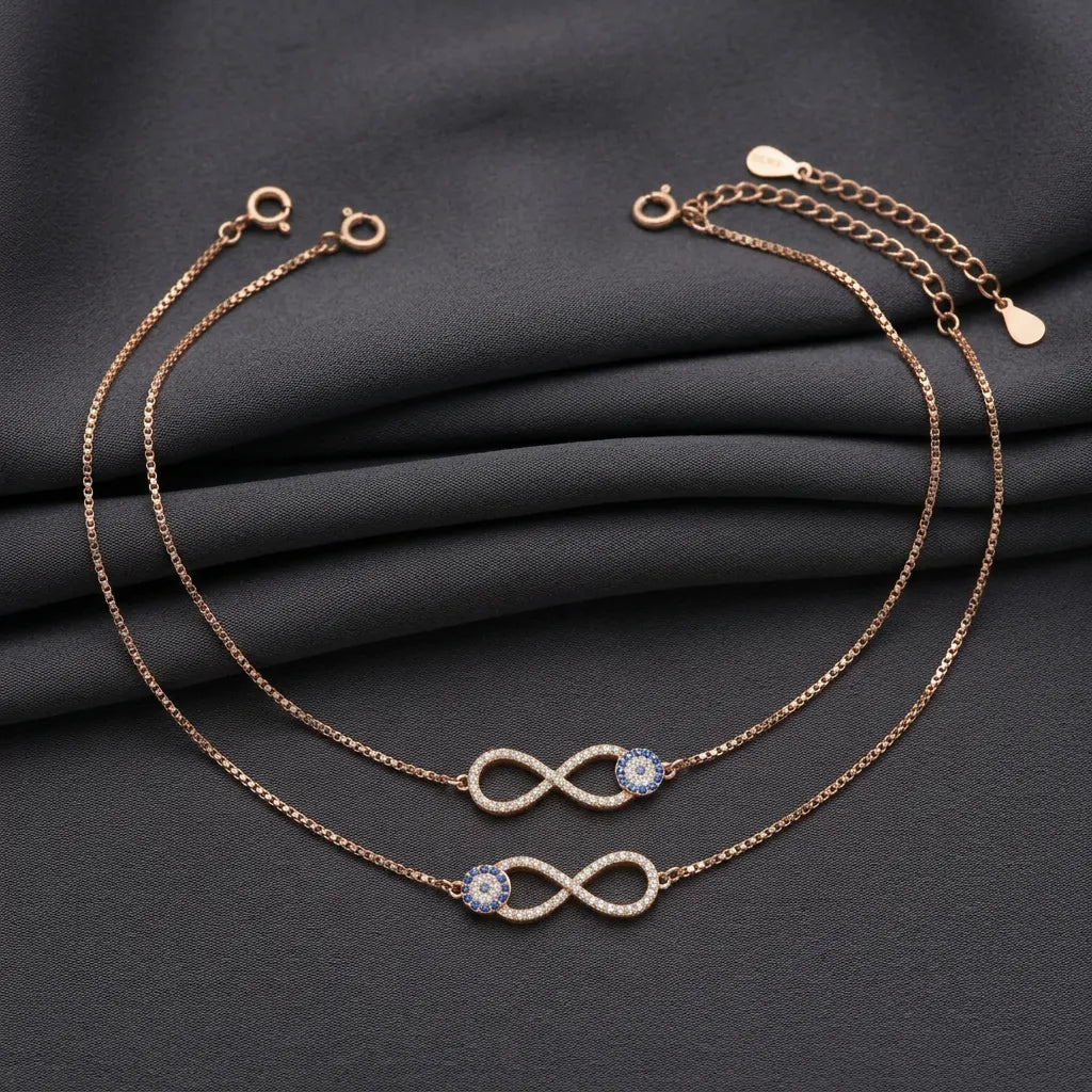 925 Rose Gold Infinity Anklets