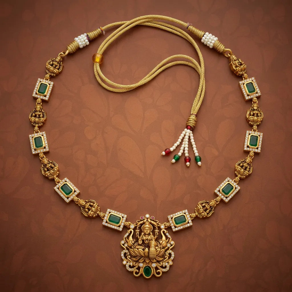 925 Silver Gold Plated Antique Lakshmi Necklace