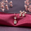 925 Silver Rose Gold White Emerald Cut Pendant & Earrings Necklace Set