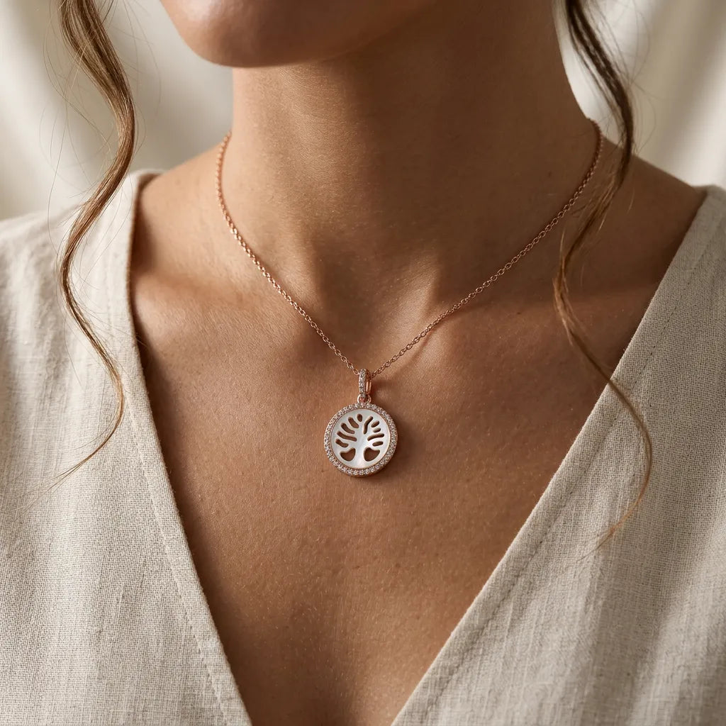 Silver Tree Of Life MOP Necklace