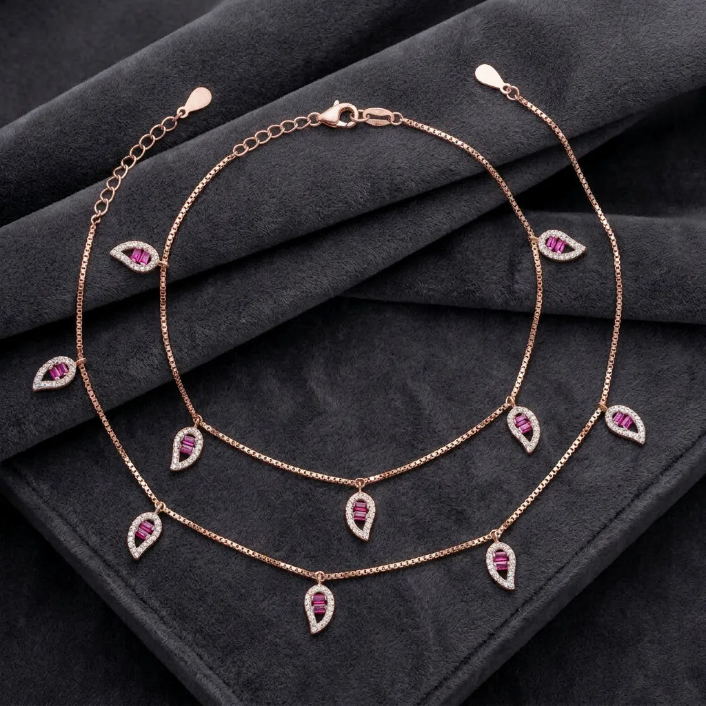 925 Silver Rose Gold Anklets