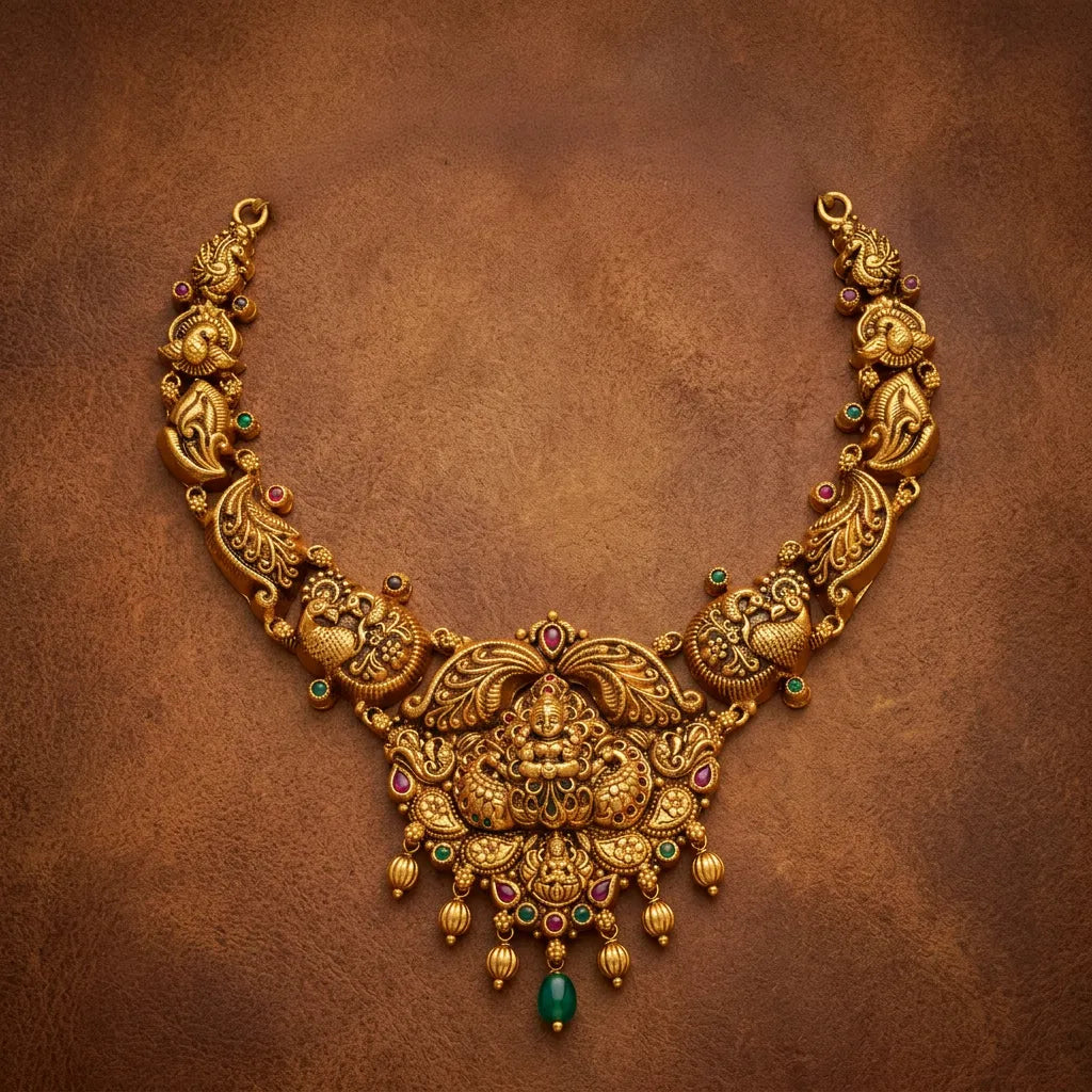 925 Silver Gold Plated Antique Lakshmi Necklace